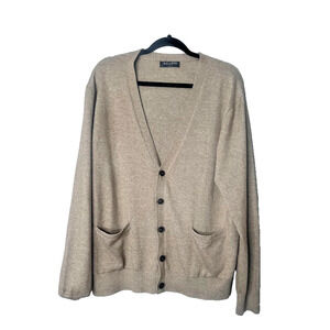 Kallspin Cashmere Cardigan Sweater Mens Large Tan Wool Blend Preppy Grandpa